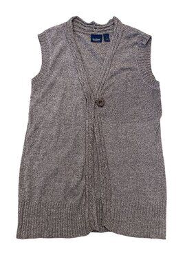 Gloria Vanderbilt vintage Y2K knit duster vest one button‎ brown v-neck 90's